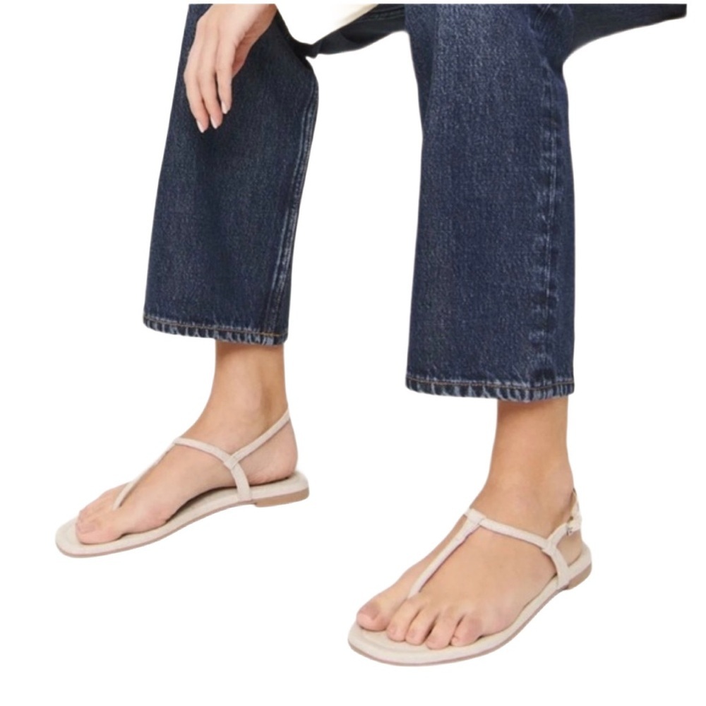 Reformation Linen Thong Sandals Neutral Minimal Flat Size 8 NWT